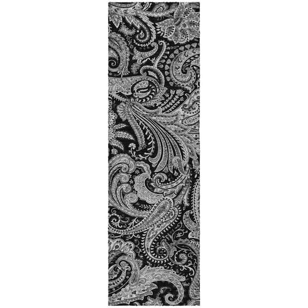 Dream Shag Premium Machine Washable Abstract ADS654 Black 2 ft. x 7 ft. Runner Rug