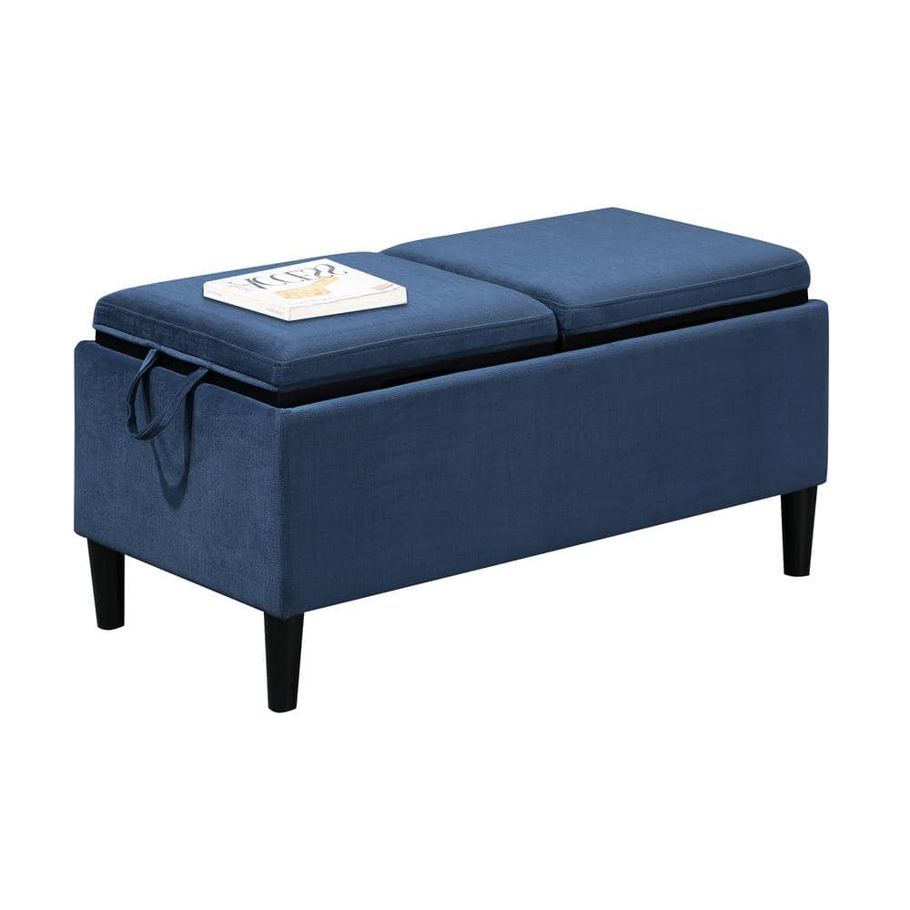 Blue Fabric Storage Ottoman with Reversible Trays