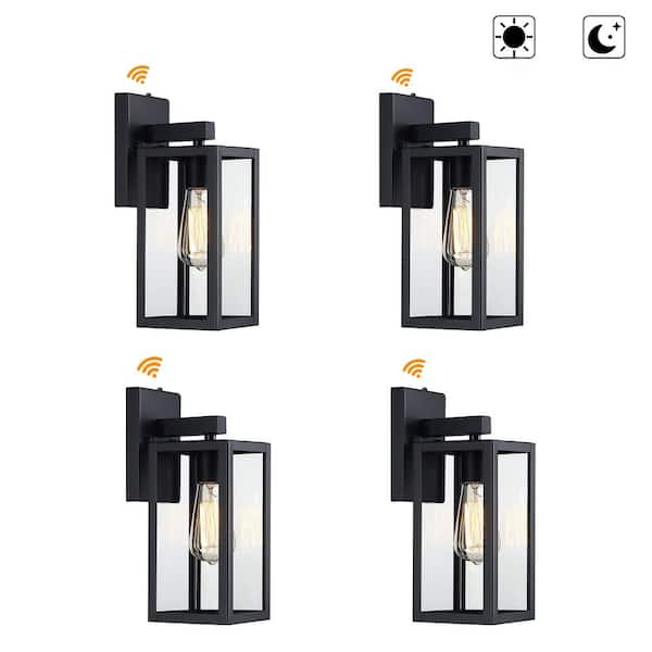 Martin 13.5 in. 1-Light Matte Black Dusk to Dawn Outdoor Hardwired Wall Lantern Sconce with No Bulb Included (4-Pack)