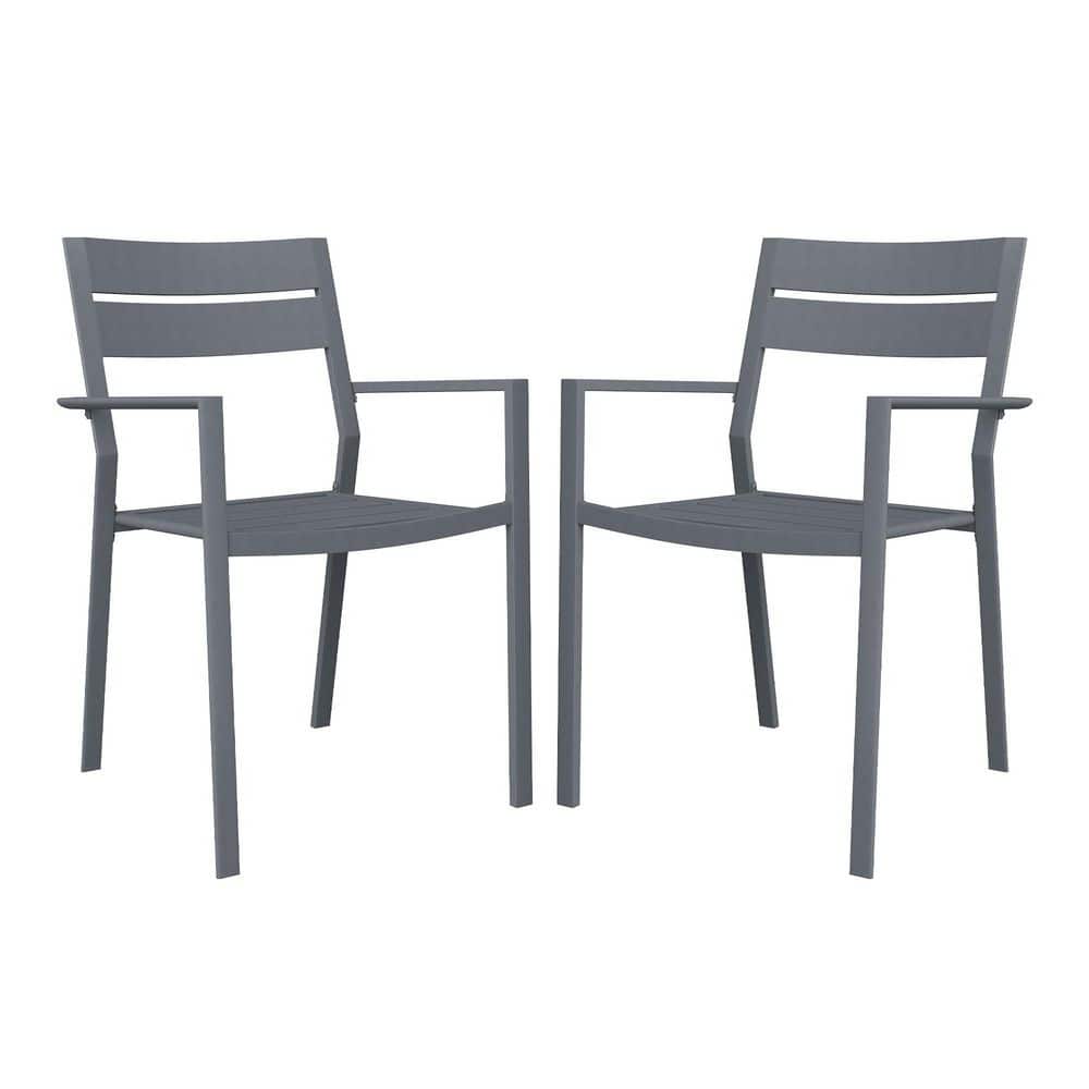 Erovio All-Weather Metal Stackable Outdoor Dining Chairs (Set of 2 ...