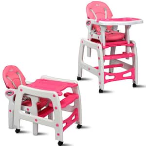 3 in 1 Pink Plastic Baby High Chair w/AdjusTable Seat Back and Removable Trays