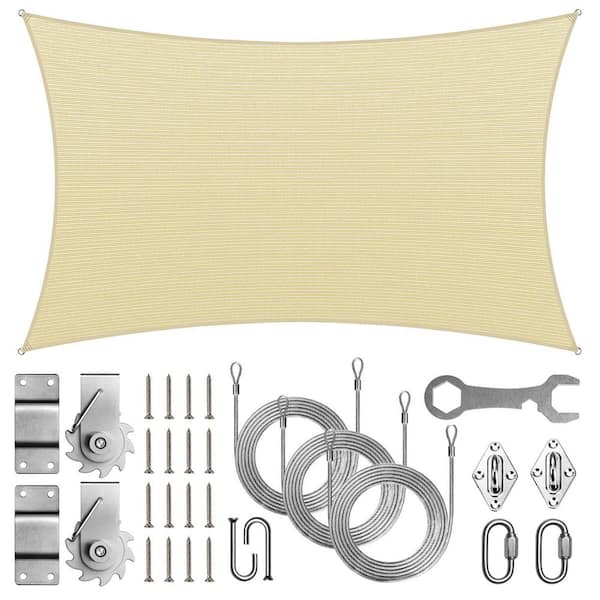 8 ft. x 16 ft. Rectangle Sun Shade Sail with Hardware TAWAL-Beige