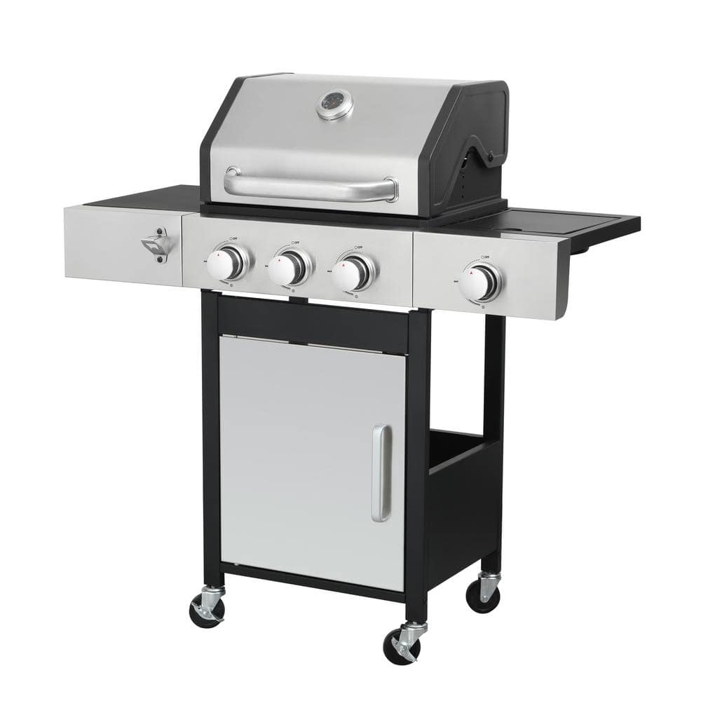 Black 3-Burner Stainless Steel Propane Gas Grill with Side Burner, 37230 BT