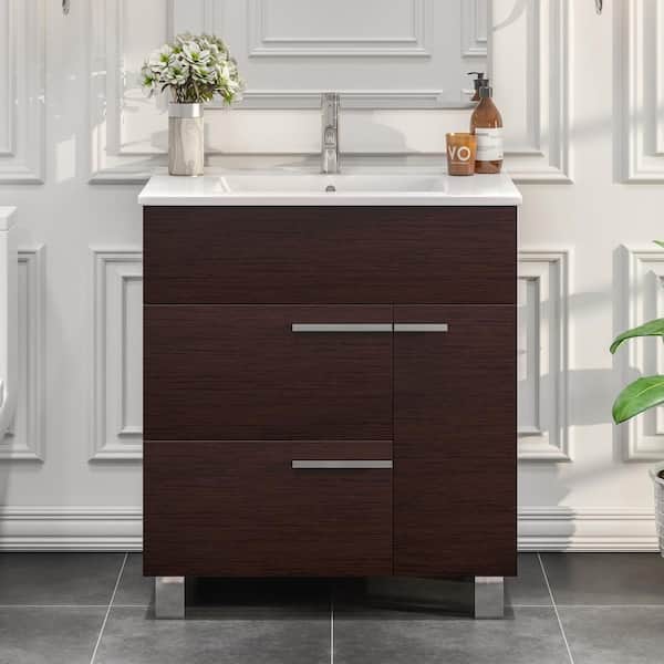 Cup 32 in. Single Sink Wenge Bath Vanity with White Porcelain Top (Assembled)