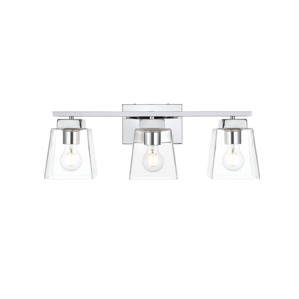 Simply Living 23 in. 3-Light Modern Chrome Vanity Light with Clear Bell Sha