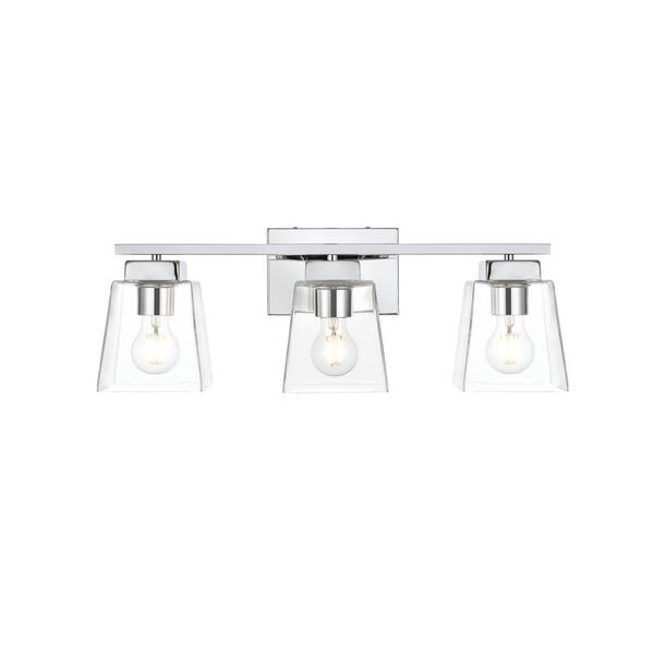 Unbranded Simply Living 23 in. 3-Light Modern Chrome Vanity Light with Clear Bell Shade