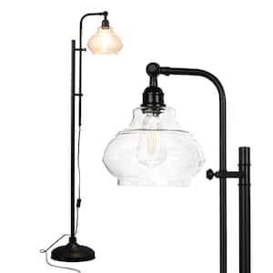 Austin 69 in. Classic Black Mid-Century Modern 1-Light Height Adjustable LED Floor Lamp with Clear Glass Bowl Shade