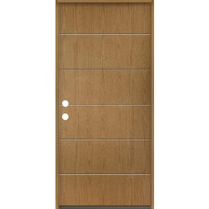 TETON Modern 36 in. x 80 in. Right-Hand/Inswing 6-Grid Solid Panel Bourbon Stain Fiberglass Prehung Front Door
