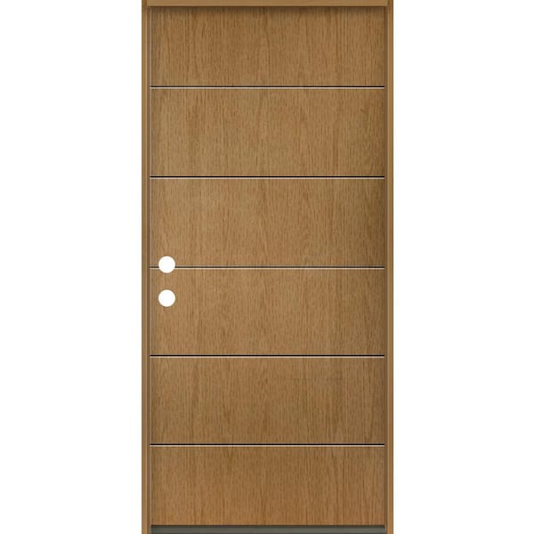 Krosswood Doors TETON Modern 36 in. x 80 in. Right-Hand/Inswing 6-Grid Solid Panel Bourbon Stain Fiberglass Prehung Front Door