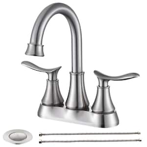 Bathroom Faucets for Sink 3-Hole, 4 in. Center Set 2-Handle Faucet with Pop-up Drain for Sink Vanity in Brushed Nickel