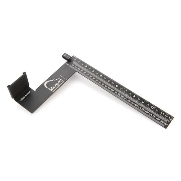 Morgan Square 12 in. Black Aluminum Carpenter's Square with Wide Tape Measure Mount & Centerline Marking, 1-Pack
