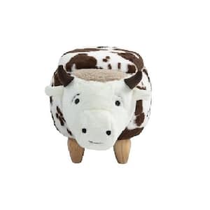 White and Brown Cow Faux Fur Upholstered Wood Animal Storage Ottoman