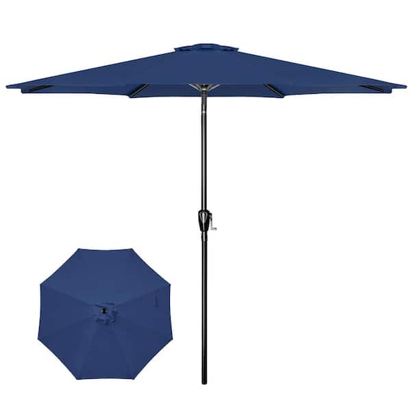 Zeus & Ruta 10 ft. Market Patio Umbrella in Dark Blue with Push Button Tilt and Crank for Garden, Porch, Balcony