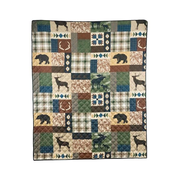 Rustica Beige and Green Polyester Throw Blanket