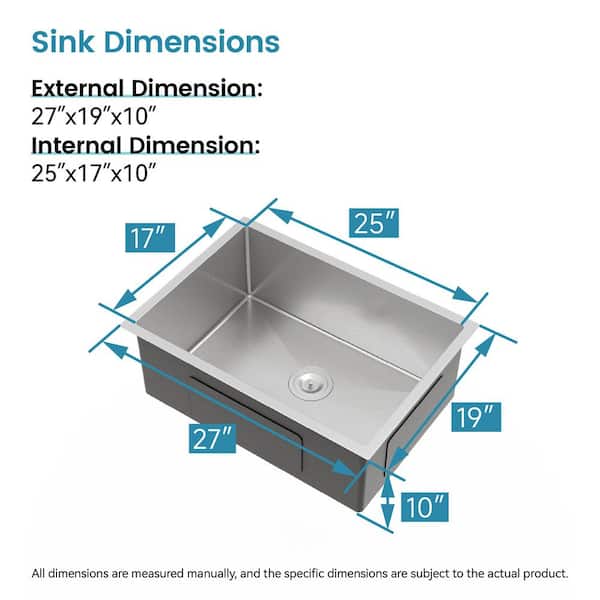 Coporesell 27 in. Undermount Single Bowl 20-Gauge Gray Stainless