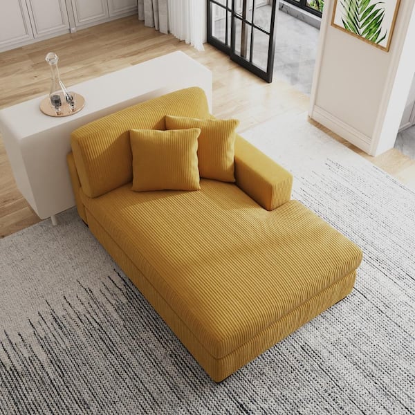Uixe Orange Corduroy Polyester Right Arm Facing Sectional Chaise Lounge with Wood Legs(Set of 1)