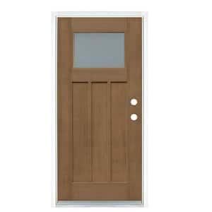 36 in. x 80 in. Medium Oak Left-Hand Inswing Frosted Craftsman Stained Fiberglass Prehung Front Door