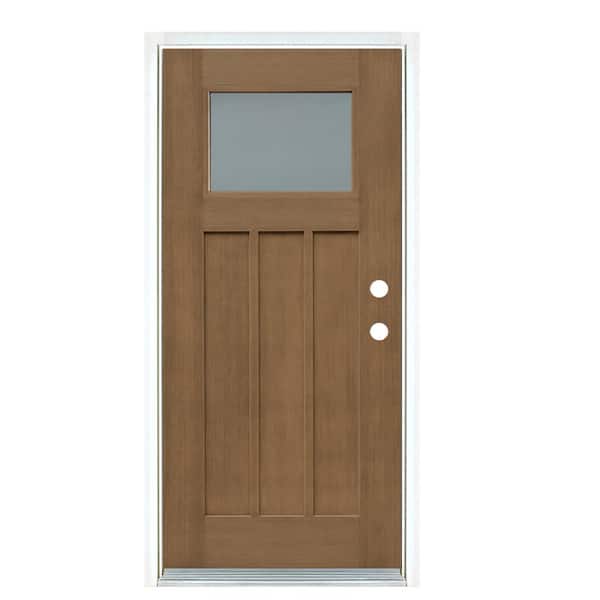 MP Doors 36 in. x 80 in. Medium Oak Left-Hand Inswing Frosted Craftsman Stained Fiberglass Prehung Front Door