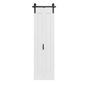 24 in. x 84 in. Paneled 1-Lite White Primed Hollow Core MDF Composite Bi-fold Door with Bifold Barn Door Hardware