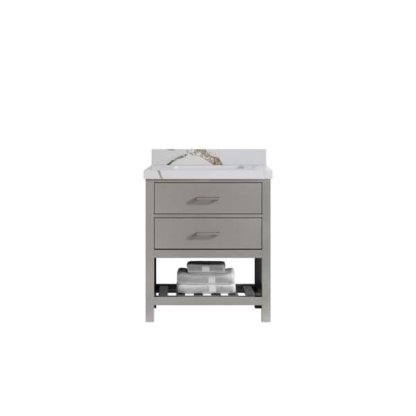 Willow Collections Parker 30 in. Single Sink Freestanding White Bath Vanity with Calacatta Gold Qt. Top Unassembled