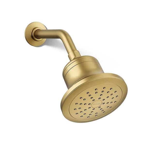 KOHLER Cinq 1-Spray Patterns with 2.5 GPM 5.5 in. Wall Mount Fixed Shower Head with Filter in Vibrant Brushed Moderne Brass