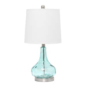 23 .25 in. Blue Rippled Glass Table Lamp with Fabric Shade