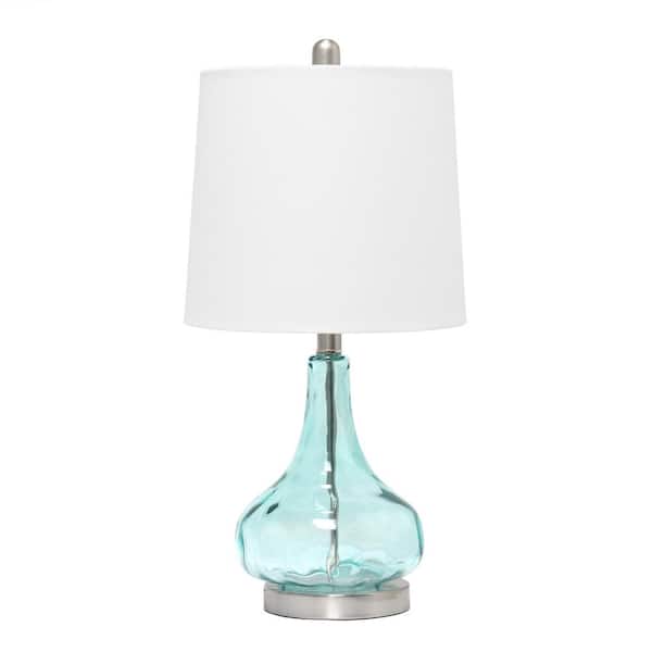 Lalia Home 23 .25 in. Blue Rippled Glass Table Lamp with Fabric Shade