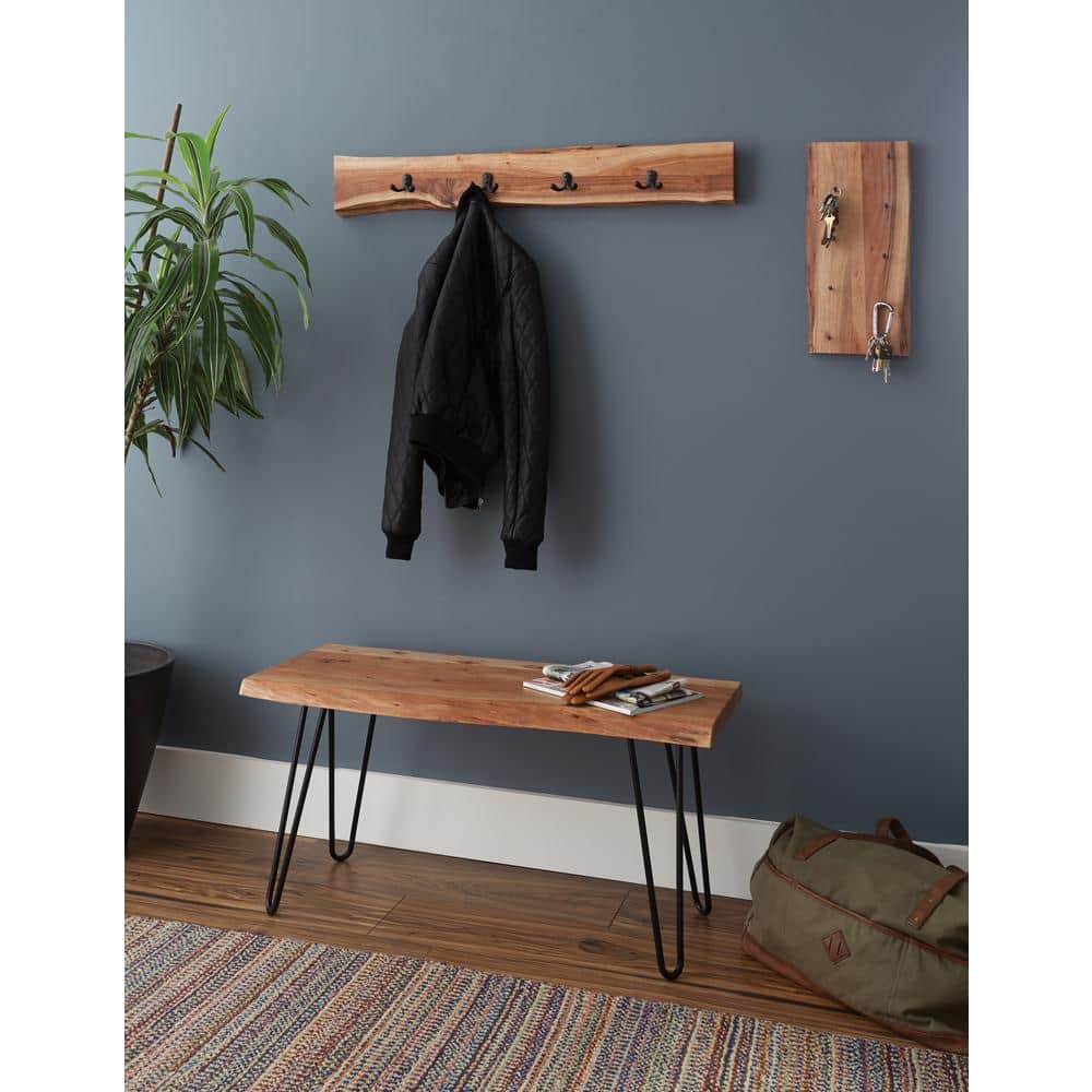 Handcrafted Natural Live Edge 38" Bench with Hairpin Metal Legs
