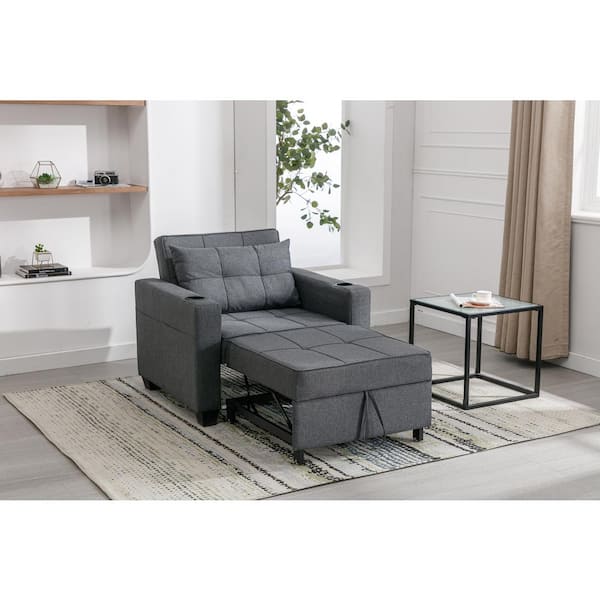 40 in. x 78 in. Dark Gray Linen Multifunctional Folding Ottoman