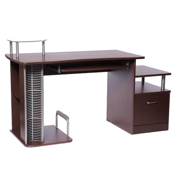 Techni Mobili 60 in. Chocolate Rectangular 1 -Drawer Computer Desk with Keyboard Tray