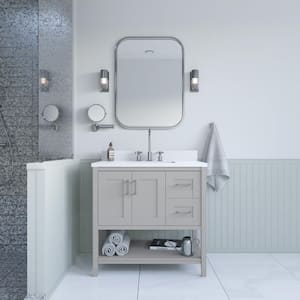 Waldorf 36 in. Free Standing Bath Vanity in Gray with Pure White Qt. Top and Single Sink Ceramic Basin