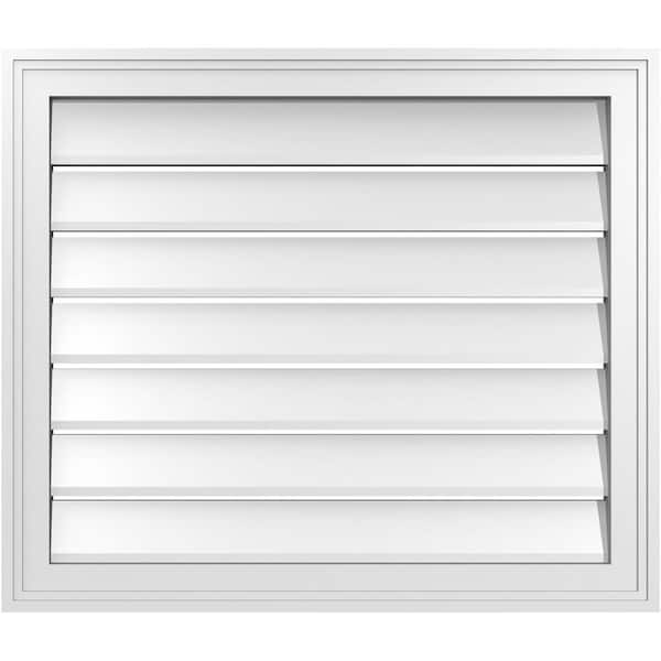 Ekena Millwork 28" x 24" Vertical Surface Mount PVC Gable Vent: Functional with Brickmould Frame