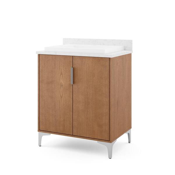 SCOTT LIVING Bates 30 in. W x 20 in. D x 34.5in. H Bathroom Vanity in Light Oak w/Quartz Vanity Top in White w/White Basin