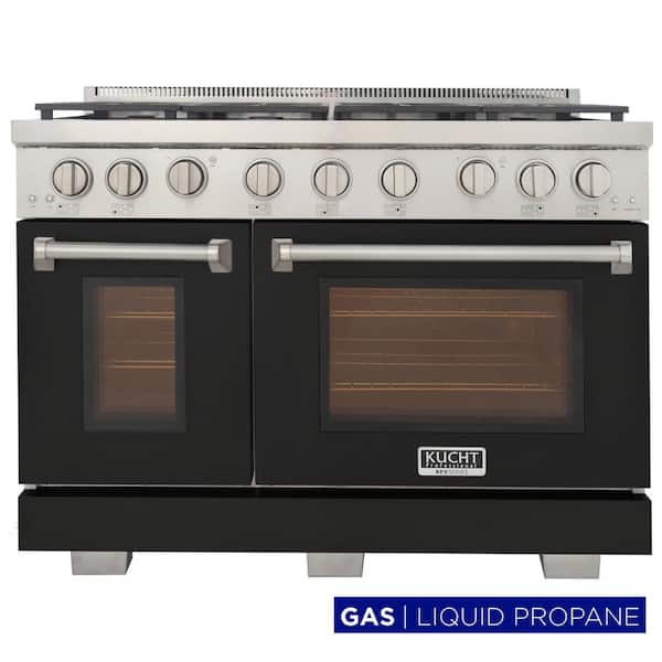 Kucht 48 in. 6.7 cu. ft. 7- Burners Propane Gas Range 2 Ovens 1 Convection in Black with True Simmer Burners