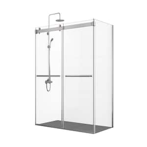Spezia 48 in. W x 76 in. H Sliding Frameless Corner Shower Enclosure in Brushed Nickel with Clear Tempered Glass