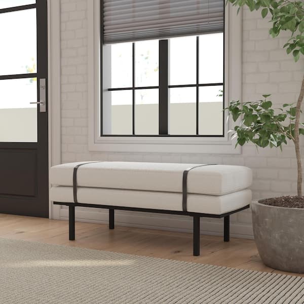 Homepop Cream Boucle 46 in. Bedroom Bench without Back with Metal Base