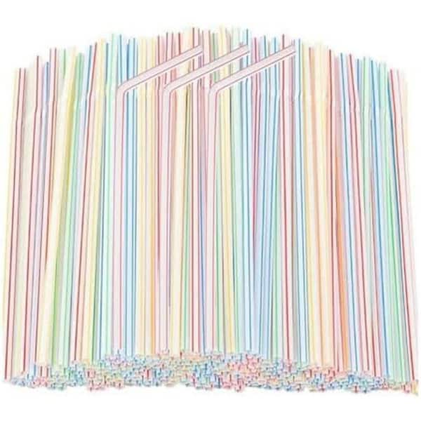 Colorful Multicolor Disposable Plastic Drinking Straws Flexible Bendable Tableware 200 Per Case for Parties