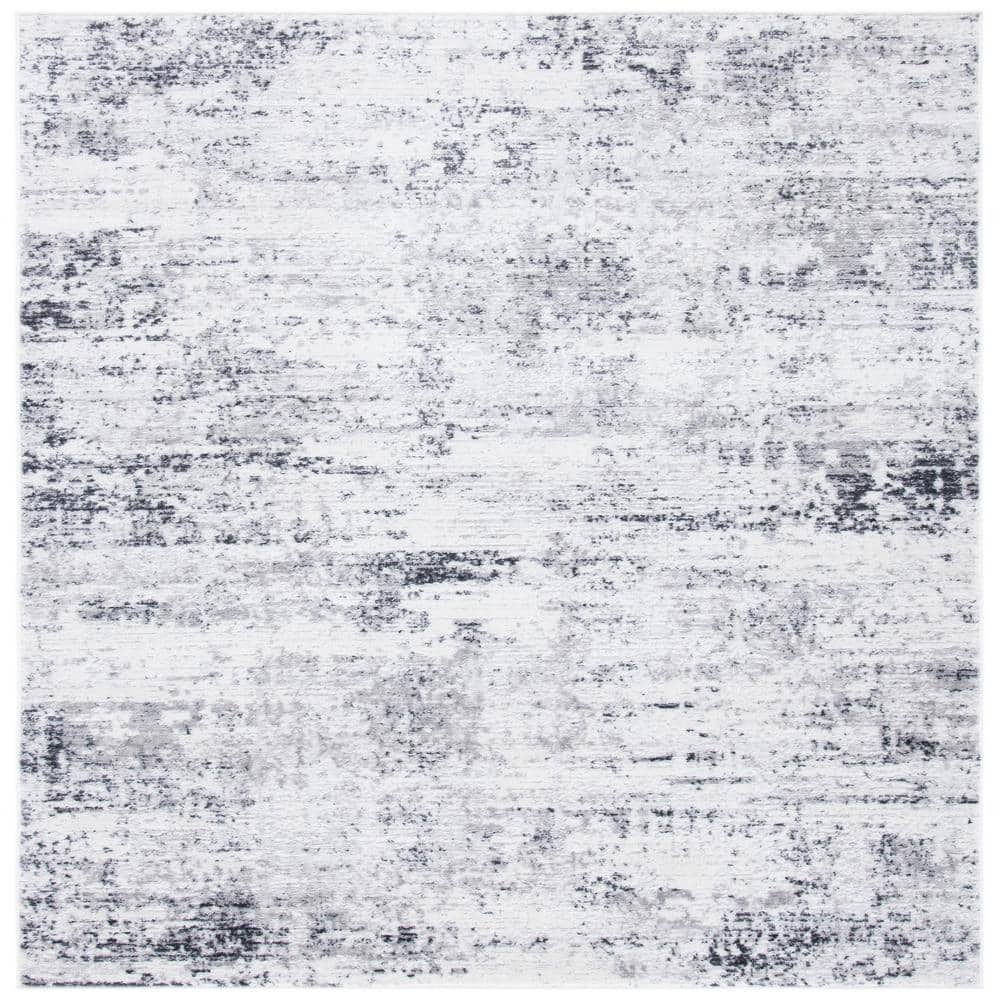 Amelia Ivory and Grey Synthetic Square Abstract Area Rug