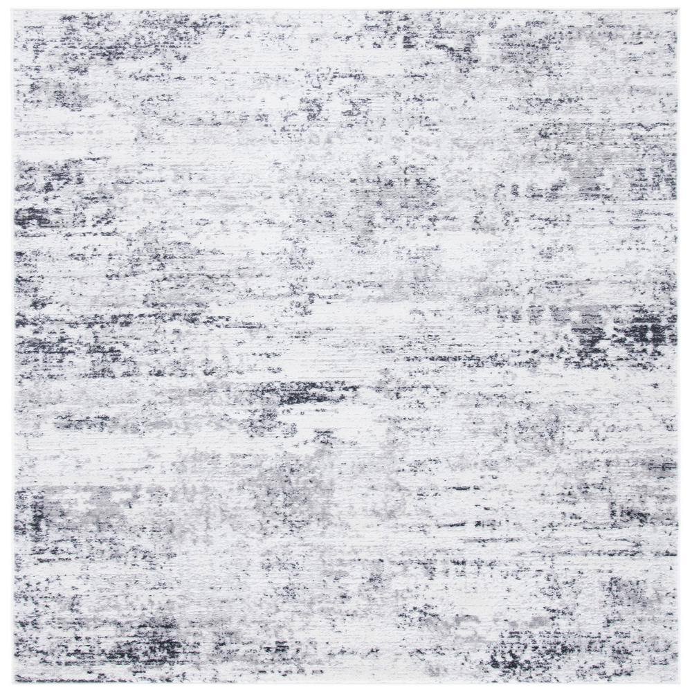Amelia 6'7" Square Ivory/Grey Abstract Synthetic Area Rug
