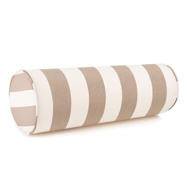 Sunbrella Maxim Heather Beige Cabana Stripe Zippered Neck Roll Outdoor Bolster Pillow  (Set of 2)