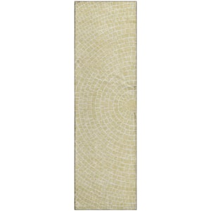 Mayfield Premium Machine Washable Abstract AMF2455 Wheat 2 ft. x 7 ft. Runner Rug