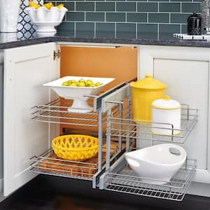 Silver 15 in. Blind Corner Kitchen Cabinet Organizer w/Soft Close