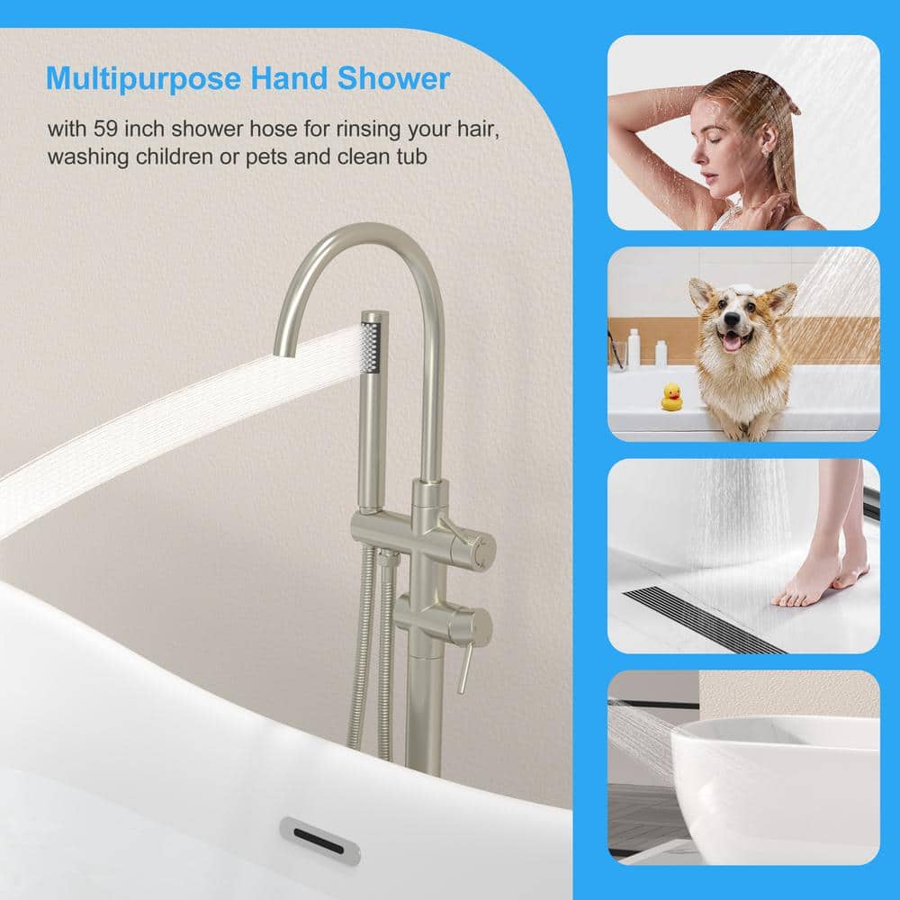 Brushed Nickel Freestanding Tub Filler with Hand Shower