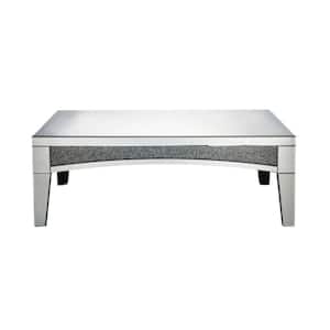 Amelia 28 in. Mirrored and Faux Diamonds Rectangle Glass Coffee Table with Mirrored