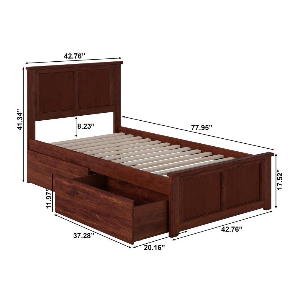 Madison Twin Walnut Wood Platform Bed with Storage Drawers