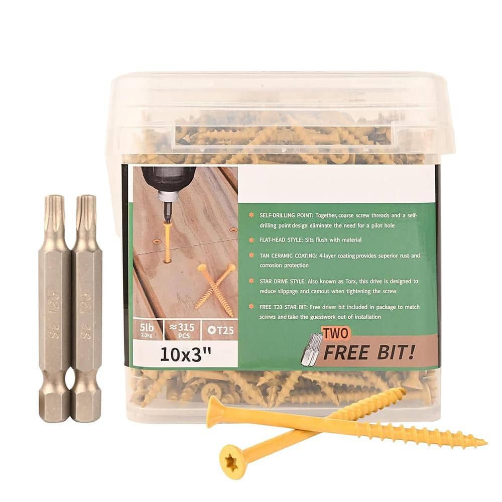 Brilliant Yellow Rust Resistant Deck Wood Screws Torx Drive Tail Cutting Design (315-Pack) price history on PriceWatchPro