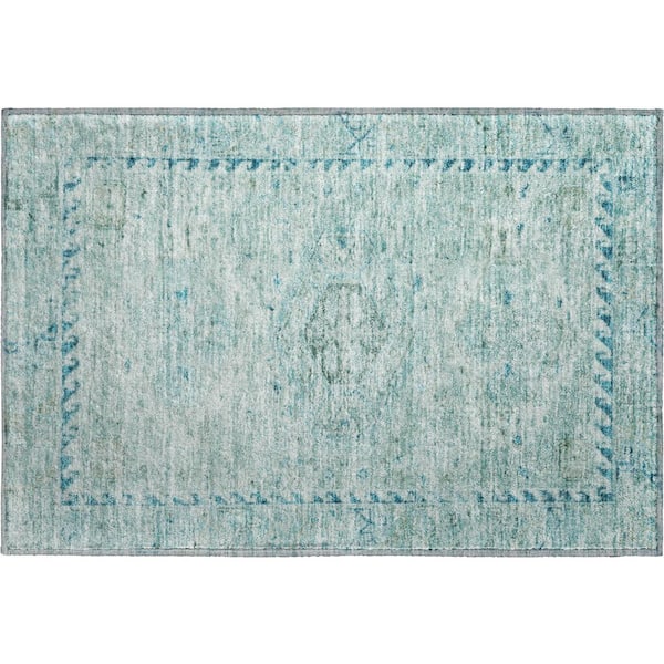 Mayfield Premium Machine Washable Abstract AMF2357 Aqua 2 ft. x 3 ft. Accent Rug