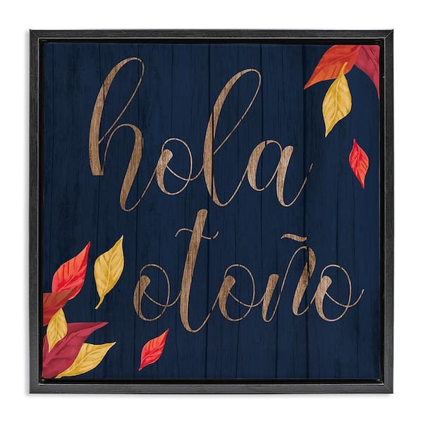 Stupell Industries Hello Fall with Leaves by Lil' Rue Black Floater Frame Abstract Graphic Art Print 25 in. x 25 in.