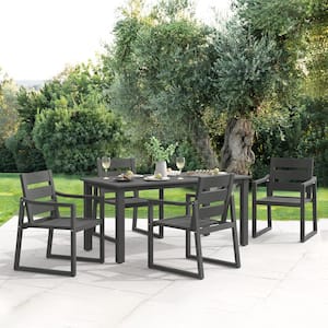 Forbes Dark Gray 5-Piece Recycled Plastic HIPS Rectangular Outdoor Dining Set with Slatted Table Top and Armchairs