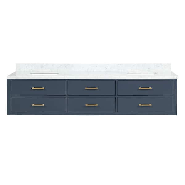 Lexora Sherman 84 in W x 22 in D Blue Double Bath Vanity and Carrara Marble  Top LVSH84DE100 - The Home Depot